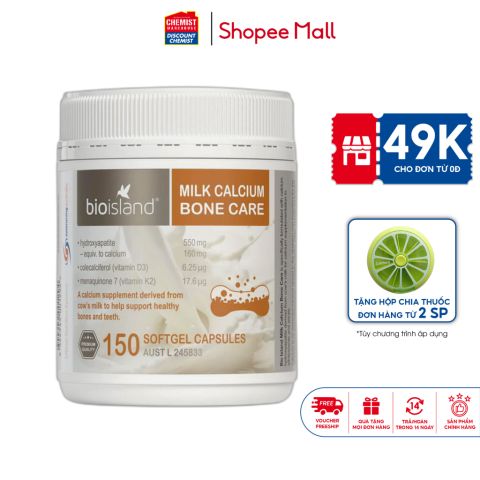 Bổ sung Canxi, Vitamin D và K2 Bioisland Milk Canxi Bon Care giúp thúc đẩy phát triển hệ xương 150 viên của Úc