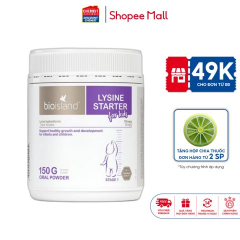 Bột tăng chiều cao Bioisland Lysine Starter For Kids giúp ăn ngon tăng chuyển hóa và miễn dịch cho trẻ 150g của Úc