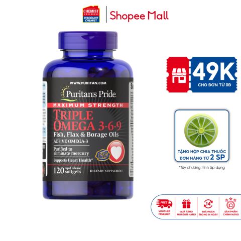 Viên uống Omega 369 Puritan's Pride Premium Maximum Strength Triple 120 viên tốt cho mắt, tim mạch, trí não