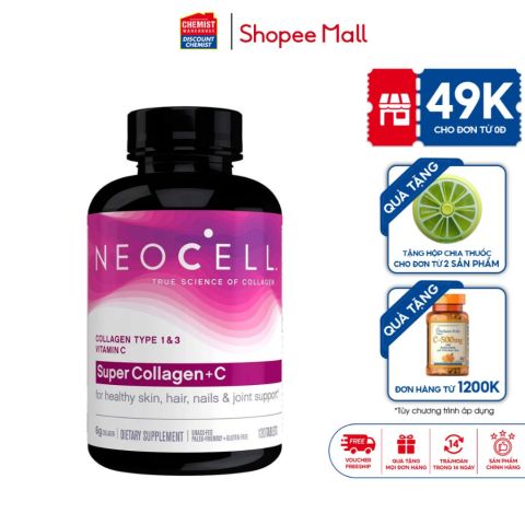 Bổ sung collagen Super Collagen Neocell+C 6000 Mg type 1 - 3 Neocell collagen săn chắc da, ngừa lão hóa, mờ nếp nhăn