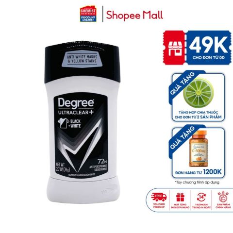 Lăn khử mùi cho nam Degree UltraClear Men Black & White 76g của Mỹ giảm mồ hôi hiệu quả, giảm ẩm ướt,nhờn rít,ngứa ngáy