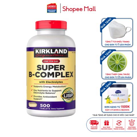 Bổ sung Vitamin B tổng hợp Super B-Complex 500 Viên Kirkland Signature của Mỹ tăng cường miễn dịch, giảm căng thẳng