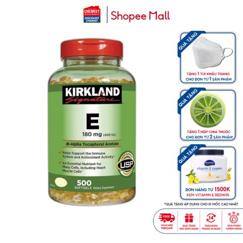 Vitamin E 400 IU Kirkland Signature 500 viên giúp làm sáng da, đẹp da