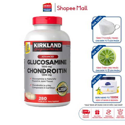 Viên uống Glucosamine 1500mg & Chondroitin 1200mg Kirkland Mỹ 280 viên hỗ trợ các vấn đề về xương, khớp, cơ