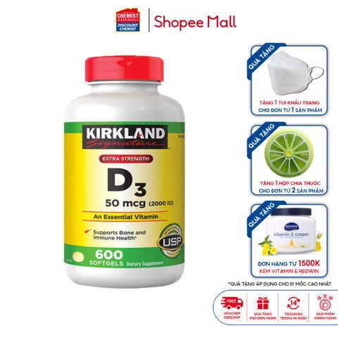 Kirkland Signature Vitamin D3 2000IU 600 viên - Tăng hấp thụ Canxi Mỹ