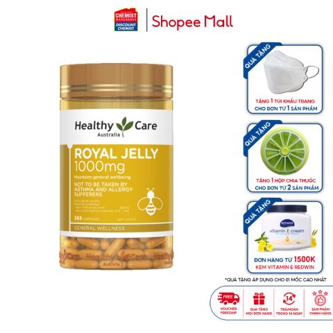 Viên uống sữa ong chúa Healthy Care Royal Jelly 1000mg giúp cải thiện các vấn đề về da 365 viên của Úc