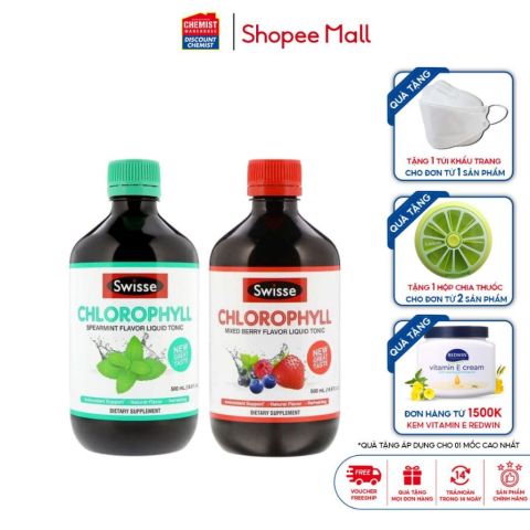 Nước diệp lục Swisse Chlorophyll Spearmint Flavour Liquid 500ml hỗ trợ thanh lọc, thải độc, giảm mùi hôi cơ thể