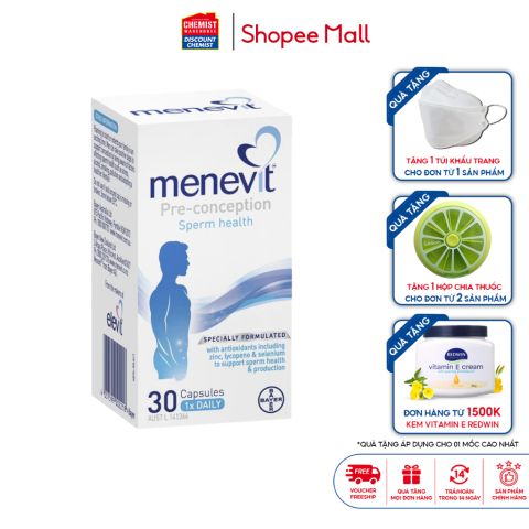 Viên uống tăng chất lượng tinh trùng Bayer Menevit 30 viên hỗ trợ sức khỏe sinh sản cho nam giới tăng cơ hội thụ thai