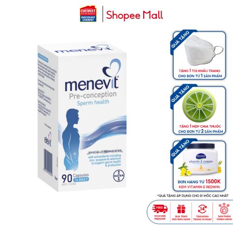 Tăng cường sinh lý nam giới Bayer Menevit 90 viên giúp cải thiện chất lượng tinh trùng, tăng khả năng thụ thai